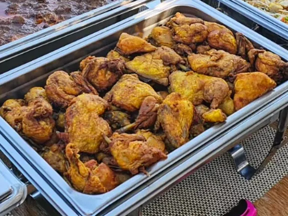 A tray of golden Javanese fried chicken